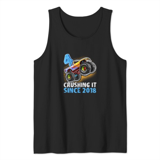 Discover 4-Crushing-It-Since-2018-Monster-Truck-4Th-Birthday-Boys-T-Shirt Tank Tops