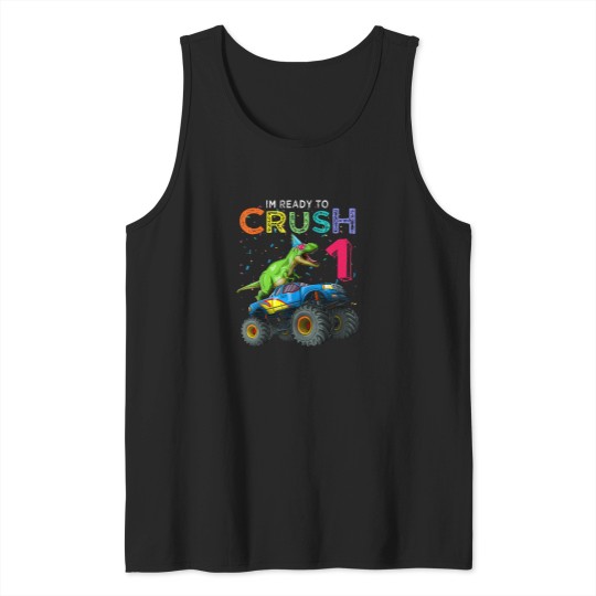 Discover Dinosaur-T-Rex-Monster-Truck-1St-Birthday-1-Yr-Old-Bday-Gift-T-Shirt Tank Tops