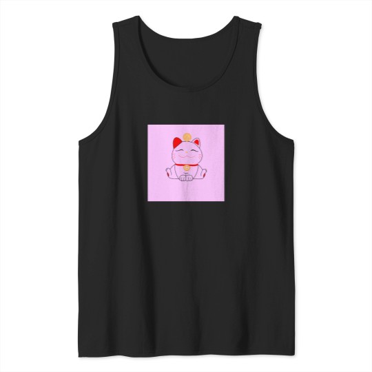 Discover Good-Luck-Maneki-Neko-Cat-On-Pink T-Shirt Tank Tops