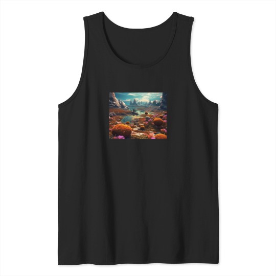 Discover Vibrant Alien Landscape Photo-Realistic Digital Art Of An Exotic World With Mossy Spores And Stone Formations Active T-Shirt 855 Tank Tops