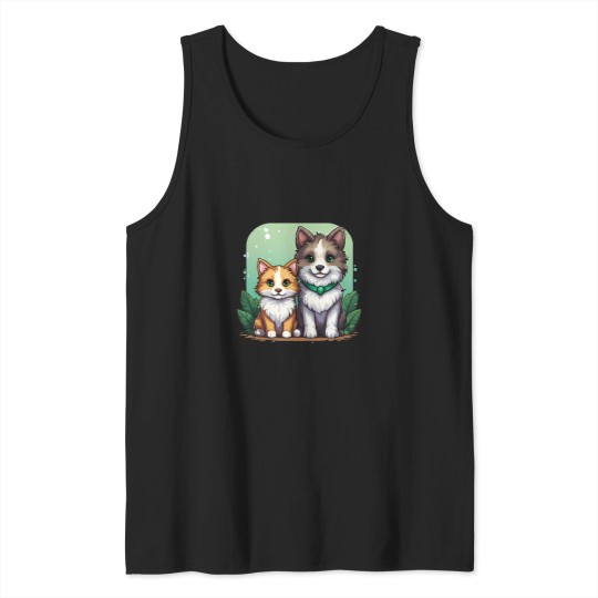 Discover 367 Pixel Art Illustration Of A Cat And A Dog In A Natural Setting Tank Tops
