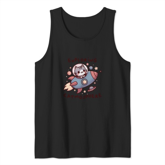 Discover Cute Space Cat Exploring the Catmosphere Tank Tops