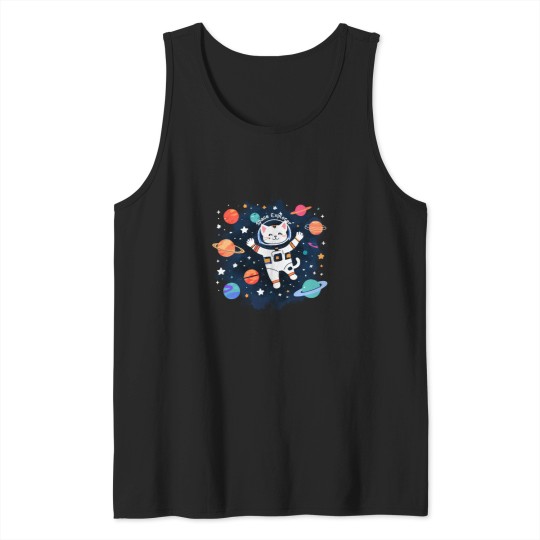 Discover Space Explorer Cat Brave Feline on a Cosmic Mission Tank Tops