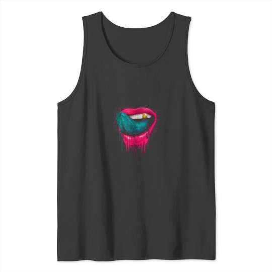 Discover Colorful Lips Golden Teeth Tongue Graffity Art awe Tank Tops