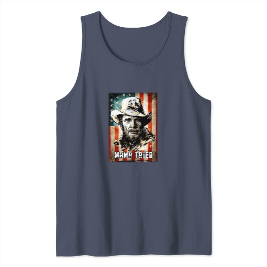 Discover Vintage Merle Haggard Mama Tried Black Tank Tops