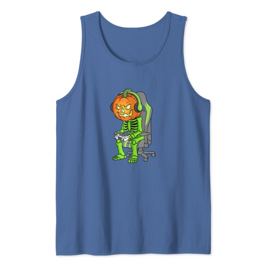 Discover Gaming Halloween Skeleton Jack O Lantern Gamer Boy Tank Tops