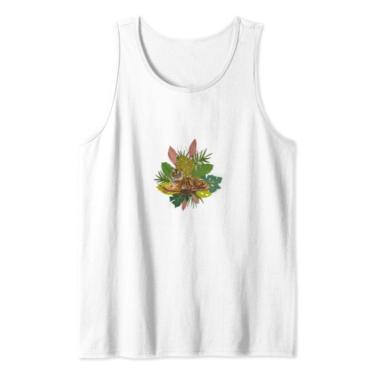 Discover Tigers and Jungless Leaves Digital Artwork Tank Tops