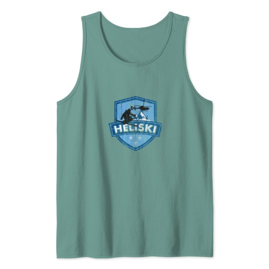 Discover Vintages Heliski Mountain Badge Skis Design.png Tank Tops