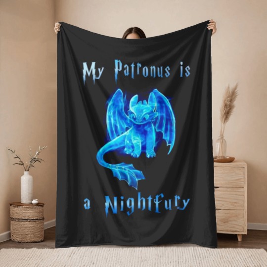 Discover Toothless Throw Blankets, My Patronus Is A Night Fury Throw Blankets, Gift For Fan
