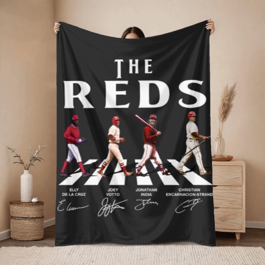 Discover Reds Walking Abbey Road Signatures Baseball Throw Blankets, Elly De La Cruz, Votto, Jonathan India