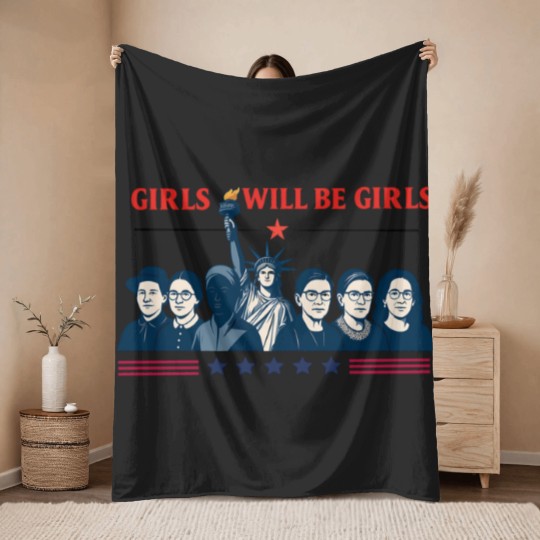 Discover Girls Will be Girls Comfort Colors Throw Blankets, Patriotic Feminist 4th of July Throw Blankets
