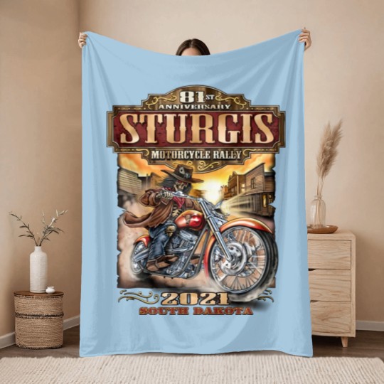 Discover 2021 Sturgis Motorcycle Rally 81st Anniversary Wild Bill Throw Blankets