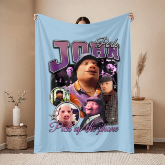 Discover John Pork Throw Blankets, Funny Throw Blankets, Classic 90s Graphic Throw Blankets