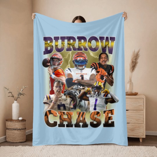 Discover Joe Burrow Throw Blankets, Jamarr Chase Throw Blankets, Joe Burrow Graphic Throw Blankets