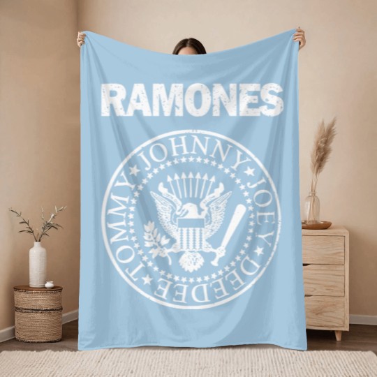 Discover RAMONES Presidential Seal Distressed Logo GRAY/white Throw Blankets New S-5XL