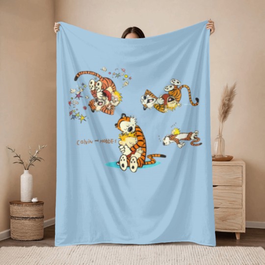 Discover calvin and hobbes bill watterson Throw Blankets