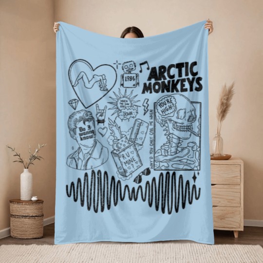 Discover Arctic Monkey Doodle Art Throw Blankets, Vintage Arctic Monkey Merch Album Throw Blankets