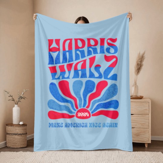 Discover Harris Walz 2024 Vintage Boho Groovy Retro red Blue Kamala Harris 2024 - Harris Walz 2024 - Throw Blankets