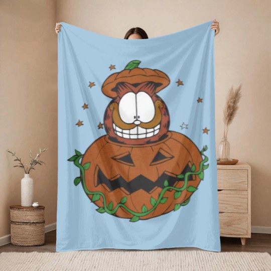 Discover Halloween Garfield Pumpkin Throw Blankets, Halloween Pumpkin Garfield Cat Throw Blankets