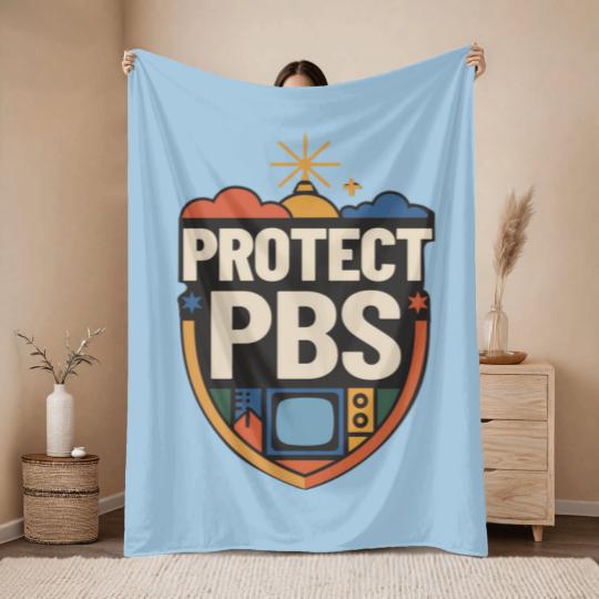 Discover Protect PBS Throw Blankets, PBS Unisex Throw Blankets, Political Protest Throw Blankets, Save Public Broadcasting, Anti Trump Throw Blankets