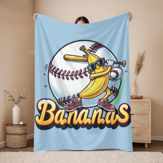 Discover Let's Go Bananas Baseball Throw Blankets, Sports Team Mascot Throw Blankets