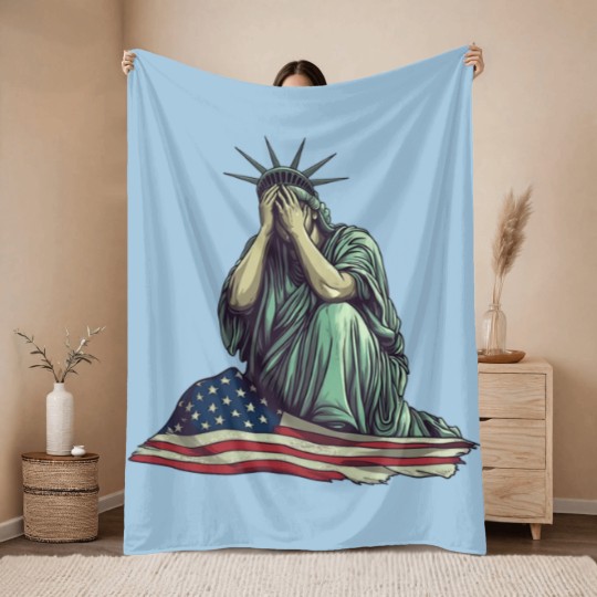 Discover Crying Statue of Liberty Throw Blankets, Political Protest Throw Blankets Patriotic American Flag Throw Blankets