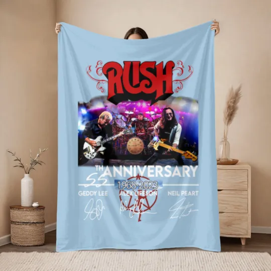 Discover 55 Years RUSH Band 1968-2023 Signatures Throw Blankets