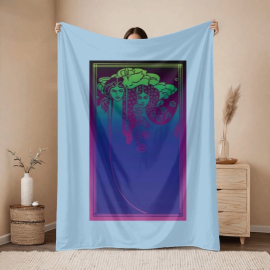 Discover Art Nouveau Ladies (blue on purple) - Art Nouveau - Throw Blankets
