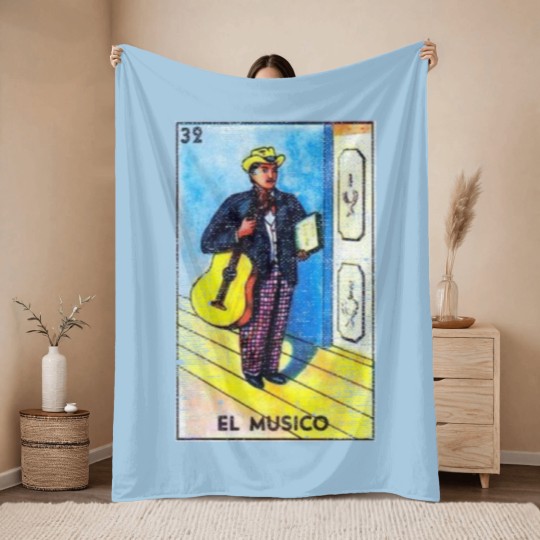 Discover El Musico Mexican Loteria Bingo Card Throw Blankets