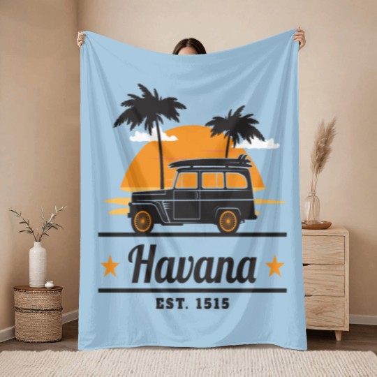 Discover Cuba Surfboards Car Havana Cuban Cubano Throw Blankets