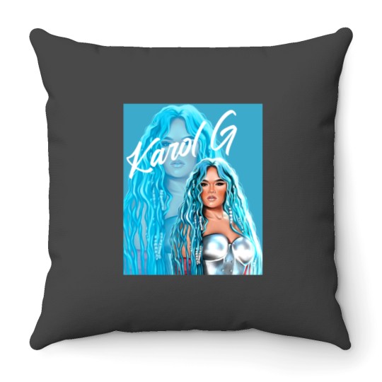 Discover Rectangle Karol  with Blue Hair Illustration Throw Pillows