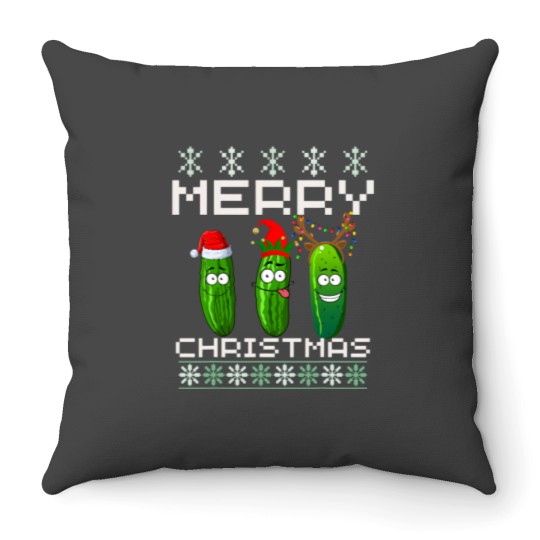 Discover Pickle Lover Xmas Lighting Santa Ugly Pickle Throw Pillows