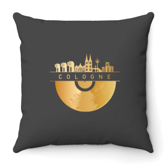 Discover Cologne Skyline DJ Vintage Record Throw Pillow