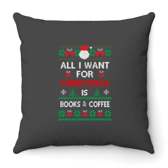 Discover Book Christmas book and coffee Throw Pillows