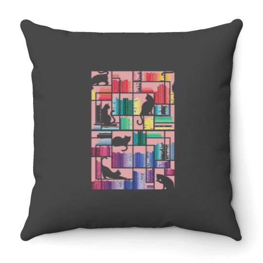 Discover Book Lovers Rainbow bookshelf Throw Pillows