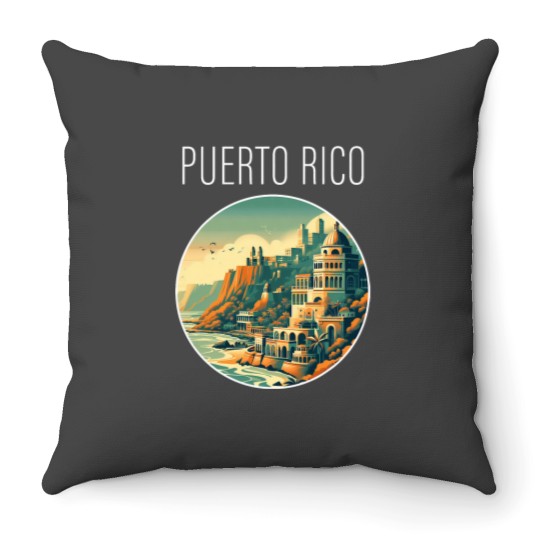 Discover Puerto Rico scenery Art Deco 2024 Throw Pillows