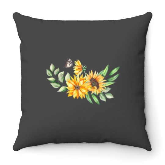 Discover Funny Sunflower Butterflies Dreams Monarchs Natural Throw Pillows