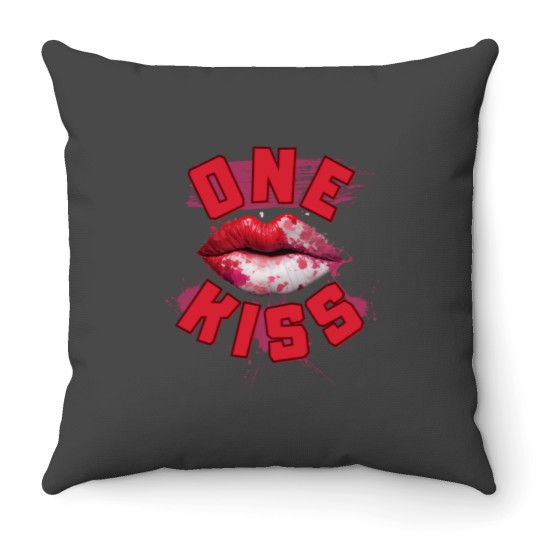 Discover Red-pink Lips One Kisss Throw Pillows