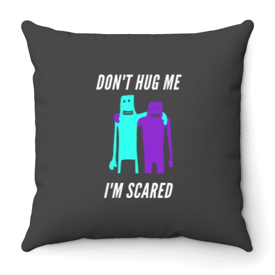 Discover Don't hug me i'm scared cyan and purple Throw Pillows
