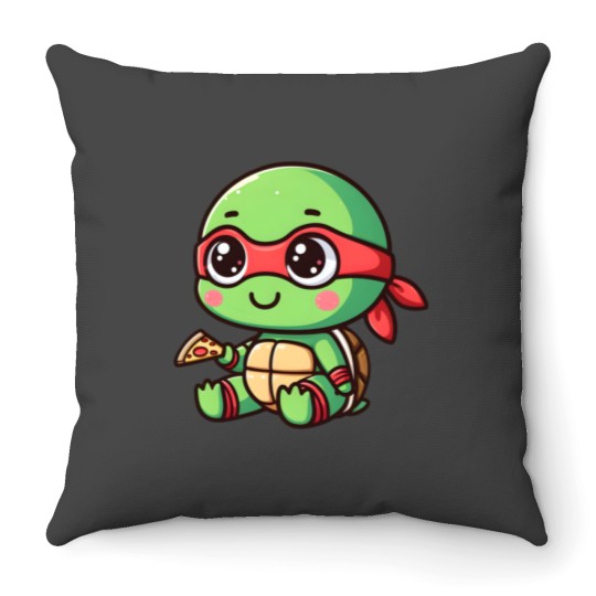 Discover TMNT Ninja Turtles Cute Baby Raphael with pizza Throw Pillows