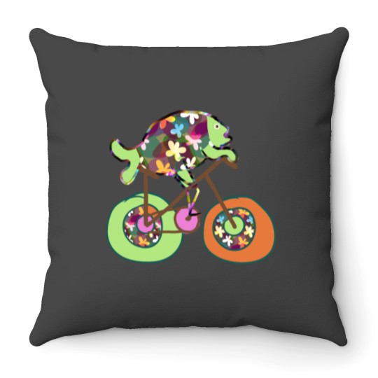 Discover fish on bike Throw Pillows
