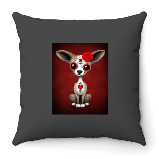 Discover Red Day of the Dead Sugar Skull Chihuahua Puppy Throw Pillows