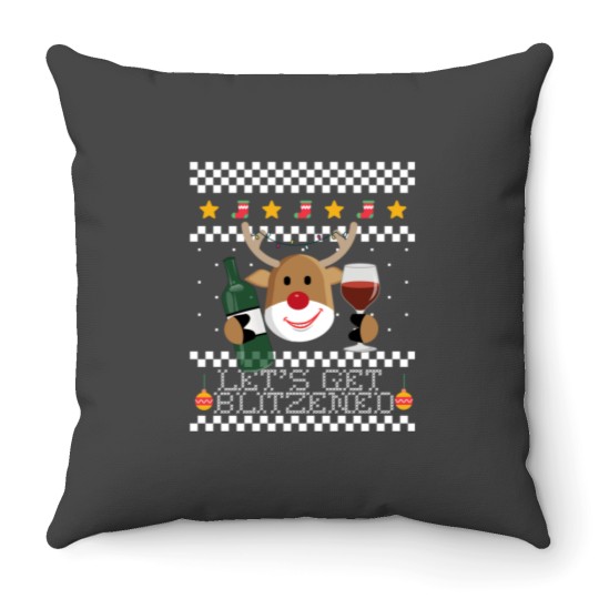 Discover Let 39 S Get Blitzened Ugly Christmas Sweater Reindeer Meme Throw Pillows