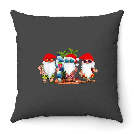 Discover Cute Hawaiian Three Gnomes Christmas In July Summer Vacation Throw Pillows