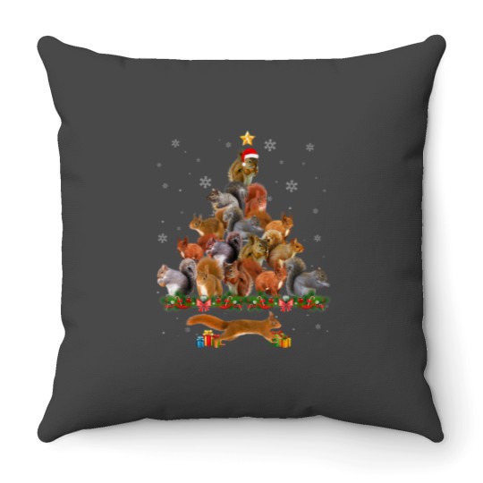 Discover Cute Squirrel Christmas Tree Gift Decor Xmas Tree Throw Pillows