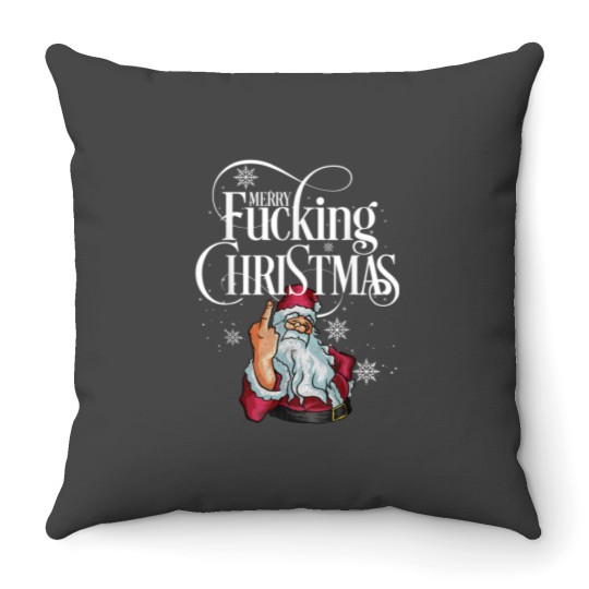 Discover Funny Christmas Men Women Merry Fucking Christmas Throw Pillows