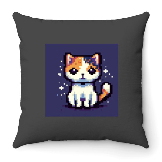 Discover Pixel Calico Cat Throw Pillows