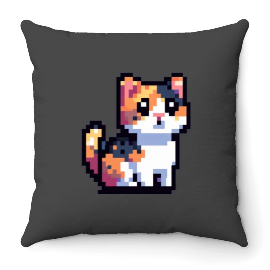 Discover Pixel Calico Cat Throw Pillows
