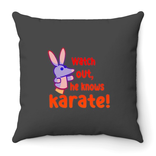 Discover Watch out,he knows karate Throw Pillows
