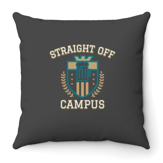 Discover Straight Off Campus-Beer Crest Throw Pillows